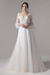 A-line V-neck Bell Sleeves Sequined Applique Wedding Dress with a Court Train