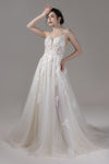 A-line Lace Applique Spaghetti Strap Wedding Dress