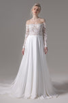 A-line Illusion Applique Pocketed Beaded Long Sleeves Wedding Dress