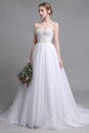 A-line Strapless Sleeveless Lace Beaded Wedding Dress with a Brush/Sweep Train