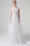 A-line Beaded Illusion Sleeveless Lace Wedding Dress with a Brush/Sweep Train