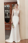 Applique Satin Mermaid Sleeveless Spaghetti Strap Wedding Dress with a Brush/Sweep Train