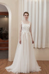 A-line Beaded Applique Sleeveless Wedding Dress with a Brush/Sweep Train