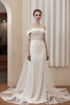 Applique Beaded Off the Shoulder Sleeveless Sheath Lace Sheath Dress/Wedding Dress with a Brush/Sweep Train