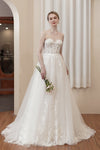 A-line Sweetheart Applique Sequined Sleeveless Wedding Dress with a Brush/Sweep Train