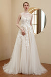 A-line Chiffon Applique Sleeveless Wedding Dress with a Brush/Sweep Train