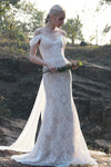 Off the Shoulder Spaghetti Strap Lace Mermaid Wedding Dress with a Brush/Sweep Train
