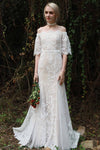 Off the Shoulder Fitted Fit-and-Flare Wedding Dress with a Brush/Sweep Train