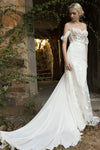 Mermaid Sweetheart Cap Sleeves Off the Shoulder Wedding Dress with a Court Train