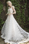 A-line Off the Shoulder Spaghetti Strap Wedding Dress with a Brush/Sweep Train
