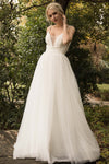 A-line Plunging Neck Wedding Dress with a Brush/Sweep Train