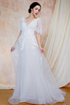 A-line V-neck Lace Short Sleeves Sleeves Wedding Dress with a Brush/Sweep Train