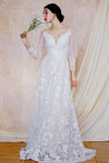 A-line V-neck Lace Illusion Wedding Dress with a Brush/Sweep Train