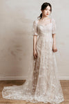 A-line Queen Anne Neck Puff Sleeves Sleeves Tulle Wedding Dress