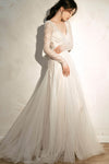 A-line Long Sleeves V Back Back Zipper Sequined Lace Wedding Dress