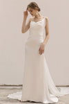 Fitted Keyhole Fit-and-Flare Satin One Shoulder Sleeveless Wedding Dress with a Brush/Sweep Train