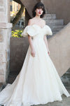 Sophisticated A-line V-neck Satin Wedding Dress with a Brush/Sweep Train