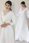 A-line V-neck Long Sleeves Wedding Dress with a Brush/Sweep Train