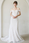 Off the Shoulder Fitted Lace Fit-and-Flare Wedding Dress with a Brush/Sweep Train