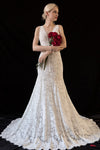 V-neck Sleeveless Mermaid Lace Wedding Dress with a Brush/Sweep Train