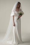 Jacquard Satin Puff Sleeves Sleeves Sheath Sheath Dress/Wedding Dress with a Brush/Sweep Train