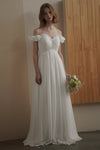 A-line Short Sleeves Sleeves Sweetheart Chiffon Wedding Dress with a Brush/Sweep Train