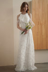 Beaded Floor Length Halter Sheath Sheath Dress/Wedding Dress With Ruffles