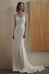 V-neck Mermaid Beaded Sleeveless Wedding Dress with a Court Train