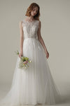 A-line Beaded Sleeveless Tulle Wedding Dress with a Brush/Sweep Train