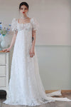 A-line Empire Waistline Puff Sleeves Sleeves Wedding Dress with a Brush/Sweep Train