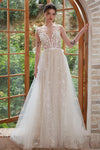 A-line V-neck Sleeveless Applique Wedding Dress with a Brush/Sweep Train