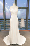 A-line V-neck Sleeveless Satin Wedding Dress with a Brush/Sweep Train