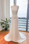 A-line Satin Halter Sleeveless Wedding Dress with a Brush/Sweep Train