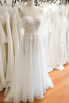 A-line Applique Short Sleeves Sleeves Off the Shoulder Wedding Dress with a Brush/Sweep Train