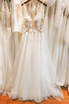 A-line V-neck Applique Sleeveless Wedding Dress with a Brush/Sweep Train