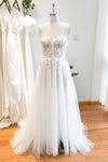 A-line Strapless Applique Sleeveless Wedding Dress with a Brush/Sweep Train