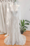 V-neck Long Sleeves Sheath Sheath Dress/Wedding Dress with a Brush/Sweep Train