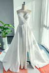 A-line V-neck Sleeveless Wedding Dress with a Court Train