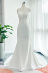 V-neck Mermaid Applique Beaded Puff Sleeves Sleeves Wedding Dress with a Court Train