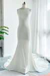 Bateau Neck Mermaid Beaded Applique Sleeveless Wedding Dress with a Court Train