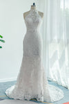 Mermaid Halter Sleeveless Applique Wedding Dress with a Brush/Sweep Train