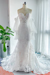 V-neck Mermaid Applique Lace-Up Corset Waistline Sleeveless Wedding Dress with a Court Train