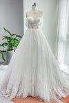 A-line Applique Short Sleeves Sleeves Off the Shoulder Wedding Dress with a Cathedral Train