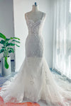 Mermaid Sleeveless Applique Wedding Dress with a Chapel Train
