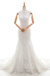 Mermaid Sleeveless Illusion Button Closure Applique Wedding Dress with a Court Train