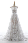 A-line Sleeveless Applique Bateau Neck Wedding Dress with a Court Train With a Sash