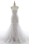 Mermaid Sleeveless Beaded Button Closure Applique Sweetheart Wedding Dress with a Court Train