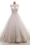 A-line Sleeveless Applique Lace-Up Sweetheart Corset Waistline Wedding Dress with a Brush/Sweep Train