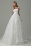 A-line Sweetheart Sleeveless Lace-Up Applique Corset Waistline Wedding Dress with a Court Train With a Sash