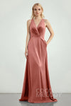 A-line V-neck Pocketed Sleeveless Bridesmaid Dress with a Brush/Sweep Train